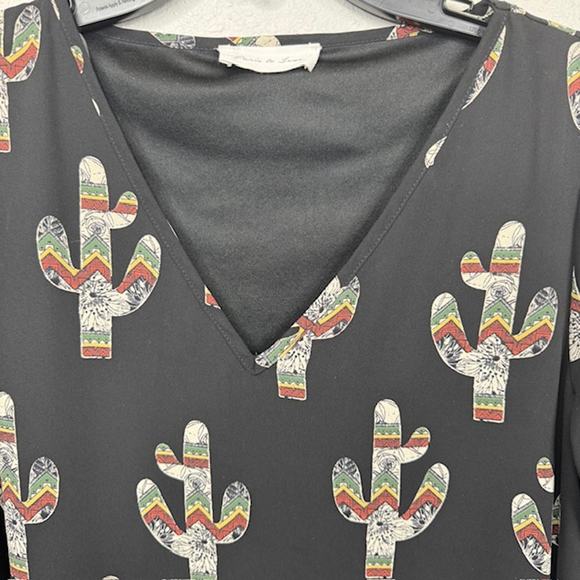 Black Cactus Sexy Flowy Peasant Mini Dress Bell Sleeve Sz Medium - Picture 3 of 12